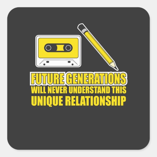 Cassette tape and Pencil Square Sticker (Front)