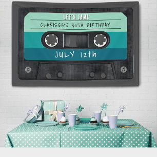 Cassette Tape Blue Retro Birthday Party Banner