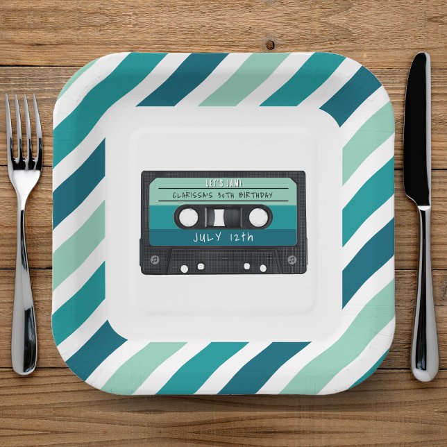 Cassette Tape Blue Retro Birthday Party Paper Plate (Cassette Tape Retro Birthday Party Paper Plates
)