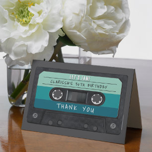 Cassette Tape Blue Retro Birthday Party Thank You Card