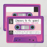 CASSETTE TAPE modern vintage disco birthday purple