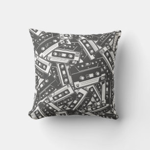 Cassette Tape: Monochrome Vintage Pattern Cushion