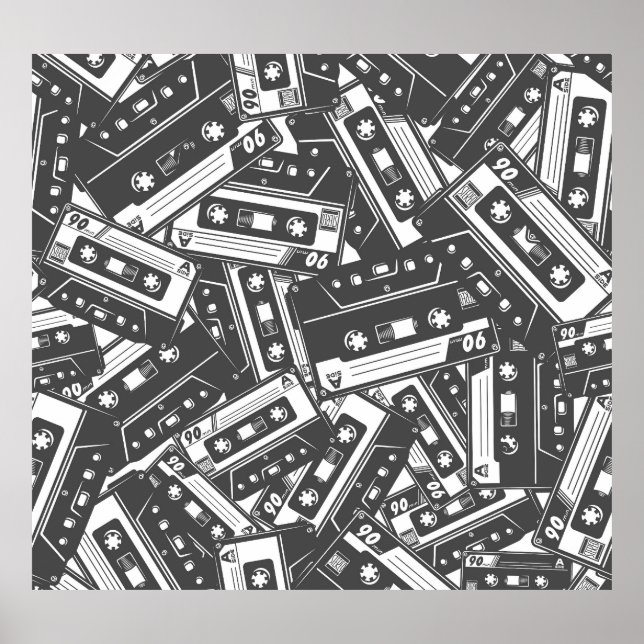 Cassette Tape: Monochrome Vintage Pattern Poster (Front)