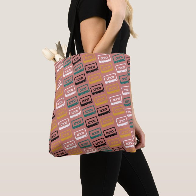 Cassette Tape Pattern Tote Bag (Close Up)
