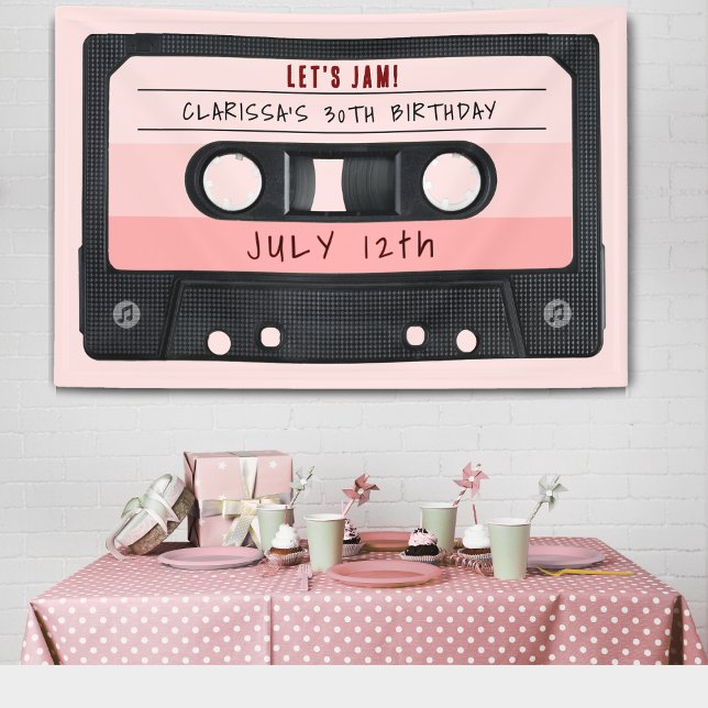 Cassette Tape Pink Retro Birthday Party Banner (Cassette Tape Pink Retro Birthday Party Banner
)