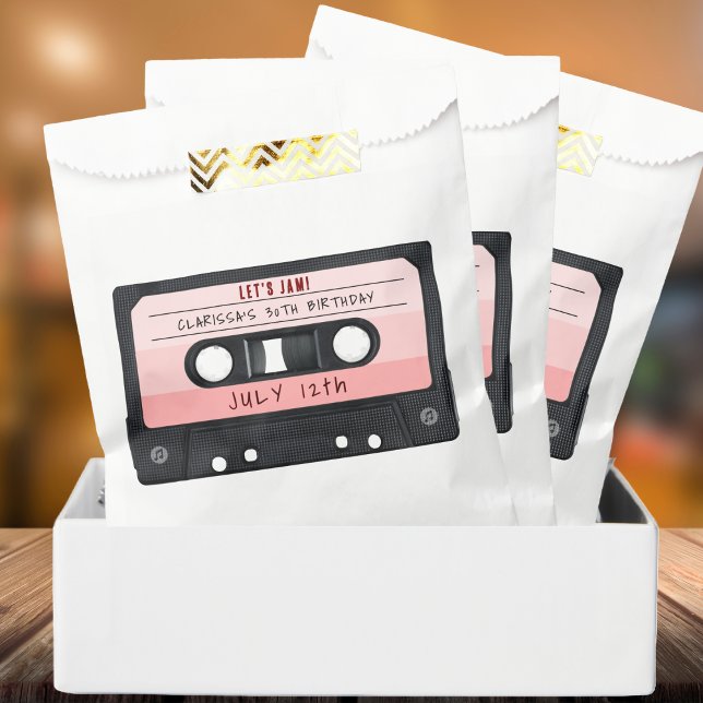 Cassette Tape Pink Retro Birthday Party Favour Bag (Cassette Tape Retro Birthday Party Favor Bag
)