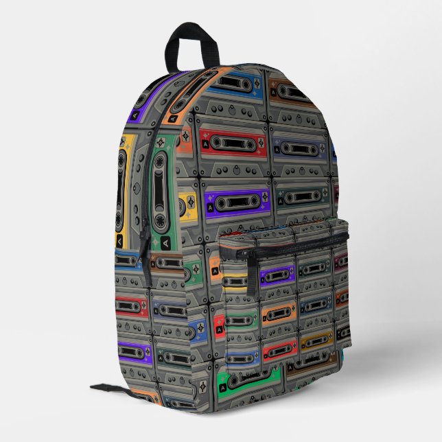 Cassette Tape Printed Backpack (Back Corner Left)