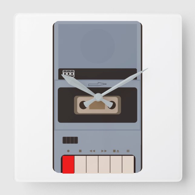 cassette tape recorder square wall clock (Front)