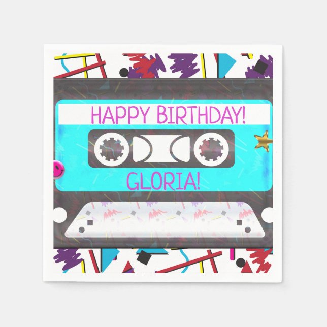 Cassette Tape Retro 80's 90's Theme Birthday Party Napkin (Front)