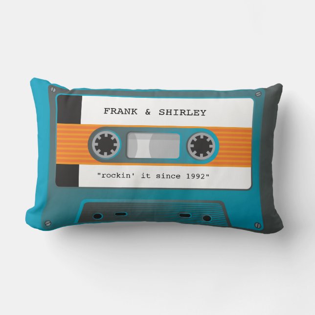 CASSETTE TAPE retro music disco aqua grey rockin Lumbar Cushion (Front)