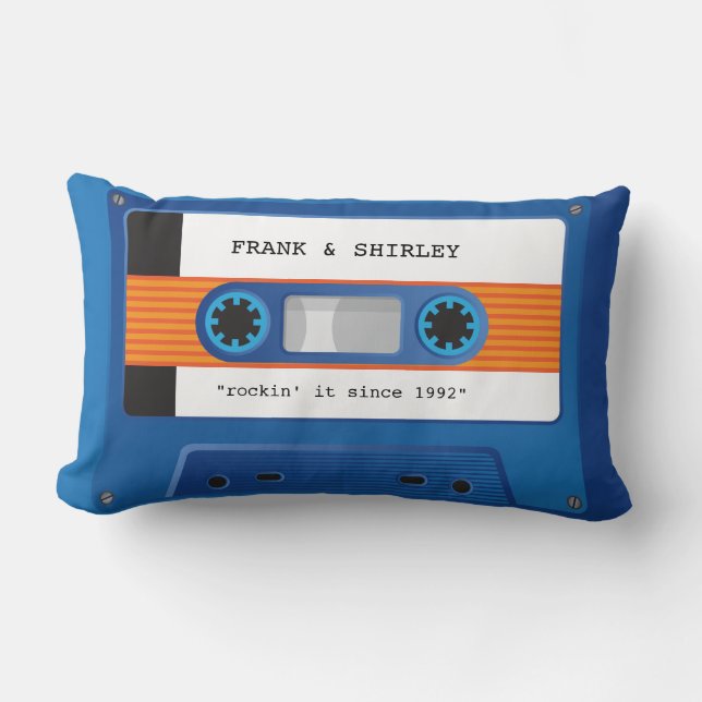 CASSETTE TAPE retro music disco blue orange rockin Lumbar Cushion (Front)
