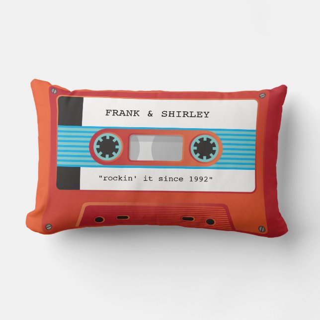 CASSETTE TAPE retro music disco red orange rockin Lumbar Cushion (Front)