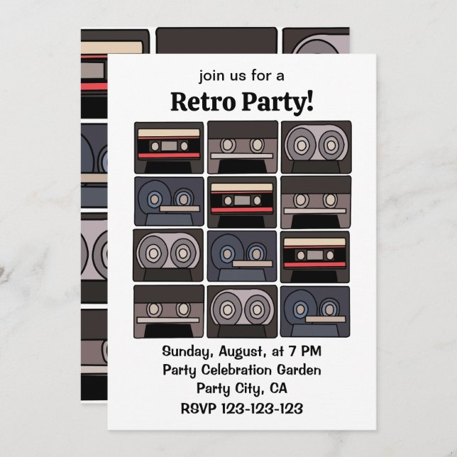 Cassette Tape Retro Music Party Invitation (Front/Back)