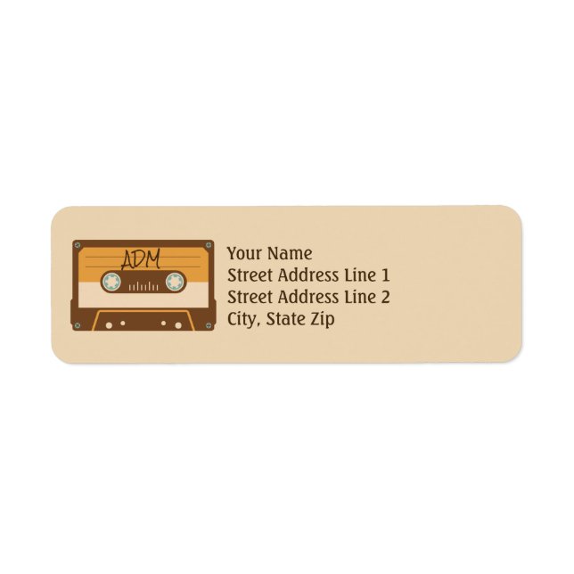 Cassette Tape Retro Style Monogram Return Address Label (Front)