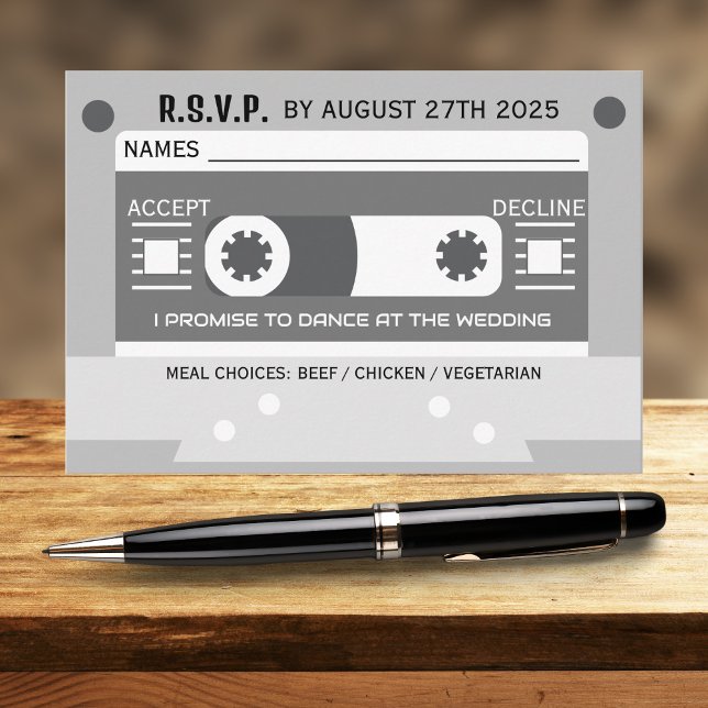 Cassette Tape Song Request Music Themed Wedding RSVP Card (Creator Uploaded)
