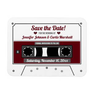 Cassette Tape Wine Red Wedding Save the Date Magnet