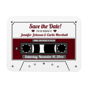 Cassette Tape Wine Red Wedding Save the Date Magnet