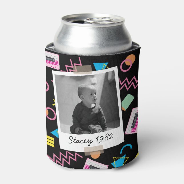 Cassette Tapes Eighties 80's 40th Birthday Photo Can Cooler (Can Front)