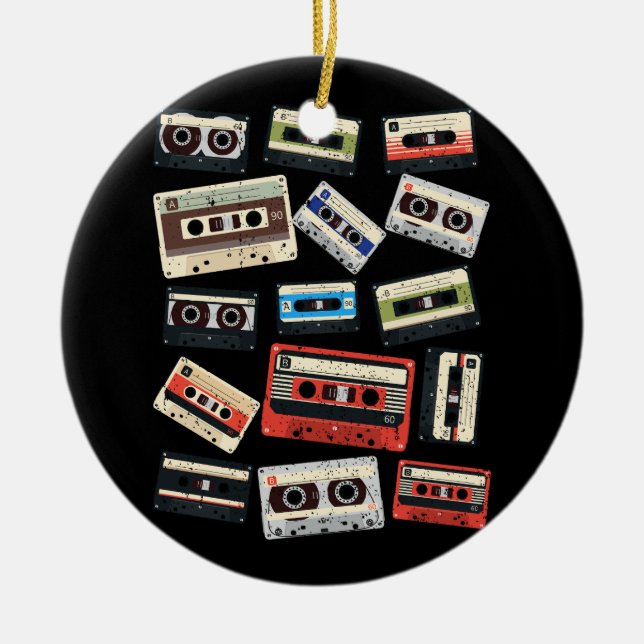 Cassette Tapes Mixtapes 1980s Radio Music Graphic  Ceramic Ornament (Front)