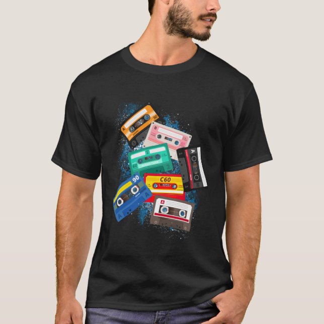 Cassette Tapes Mixtapes 1980s Radio Music Graphic  T-Shirt (Front)