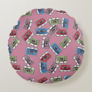 Cassette Tapes Pattern Round Cushion