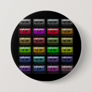 CASSETTE TAPES RETRO MUSIC LOVER 7.5 CM ROUND BADGE