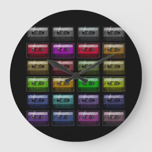 CASSETTE TAPES RETRO MUSIC LOVER LARGE CLOCK