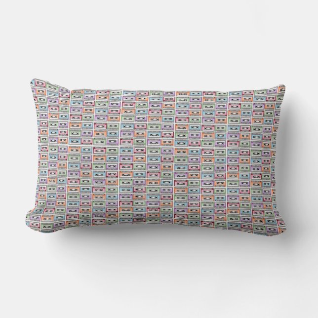 Cassette Tapes Retro Pastel Pattern Lumbar Cushion (Front)