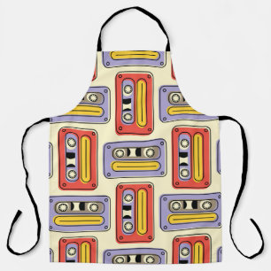 Cassette tapes retro seamless pattern. Vintage des Apron