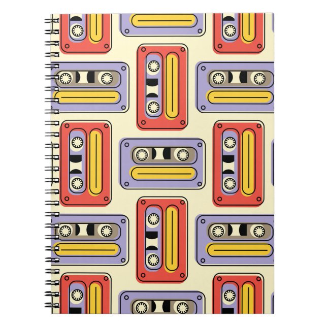 Cassette tapes retro seamless pattern. Vintage des Notebook (Front)