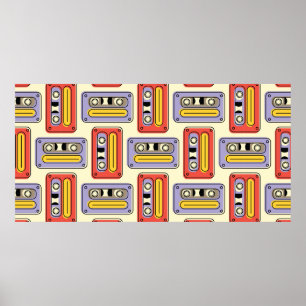 Cassette tapes retro seamless pattern. Vintage des Poster