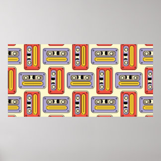 Cassette tapes retro seamless pattern. Vintage des Poster