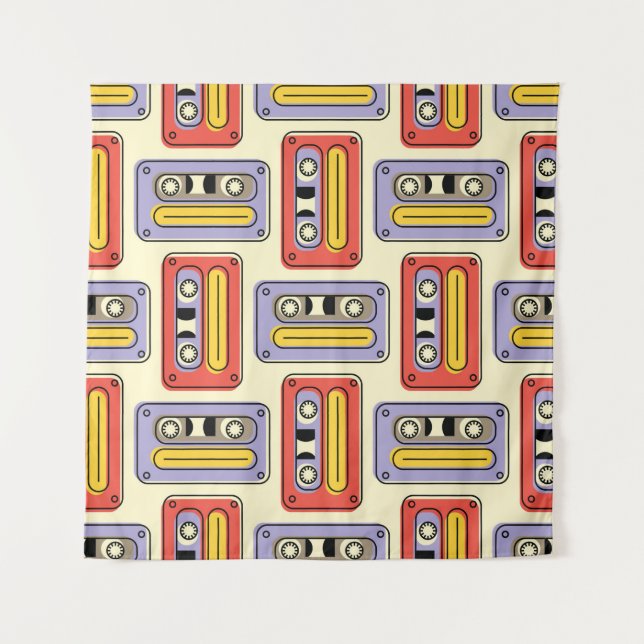 Cassette tapes retro seamless pattern. Vintage des Tapestry (Front)