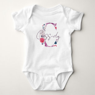 Cassidy Baby Name Flower Script Vintage Floral C Bodysuit
