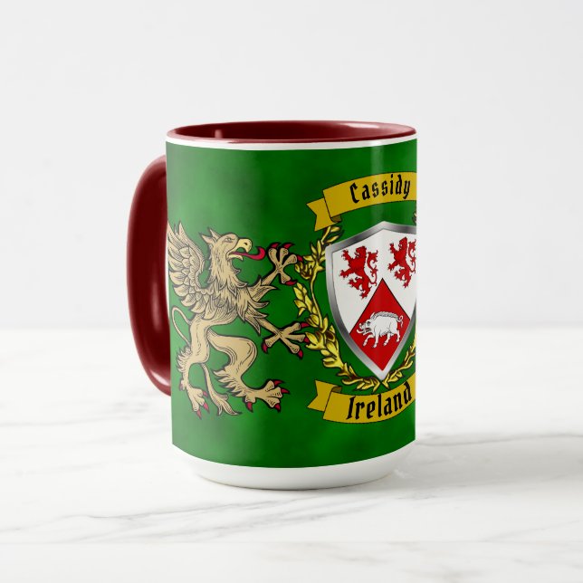 Cassidy Irish Shield & Griffins Personalised  Mug (Front Left)