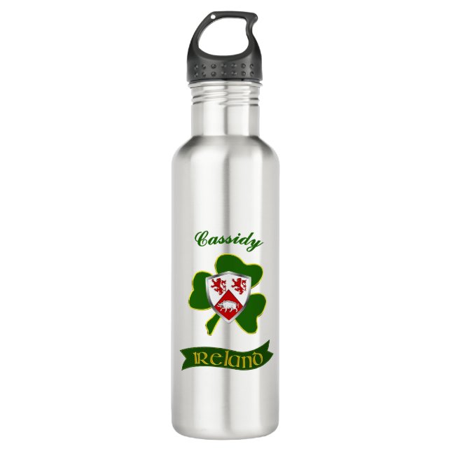 Cassidy Irish Shield & Shamrock Personalised  710 Ml Water Bottle (Front)