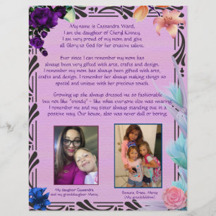 Cassie's dedication personalised paper