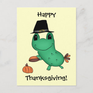 Cassie's Thanksgiving pilgrim frog Holiday Postcard