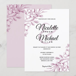 Cassis and Pink Floral Wedding Invitation