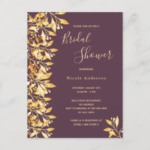 Cassis botanical gold Bridal Shower invitation Postcard
