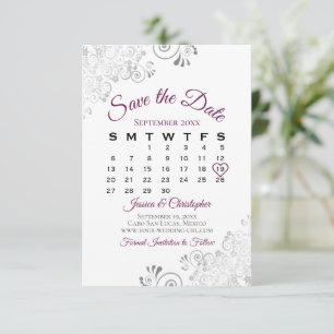 Cassis Grey White Simple Elegant Wedding Calendar Save The Date