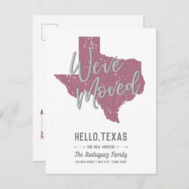 Cassis Mauve We've Moved - Texas Announcement Postcard (Front/Back)