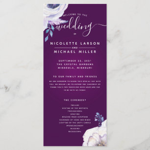 Cassis Navy Blue and Lilac Flowers Wedding Program