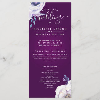 Cassis Navy Blue and Lilac Flowers Wedding Program