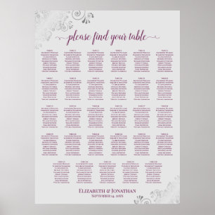 Cassis on Grey 29 Table Wedding Seating Chart