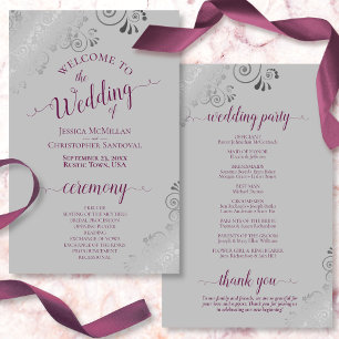 Cassis on Grey Silver Lace Budget Wedding Program