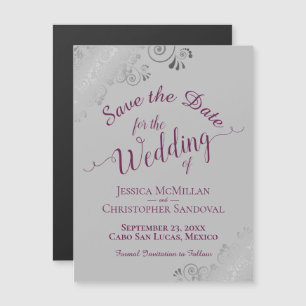 Cassis on Grey Silver Lace Save the Date Magnet