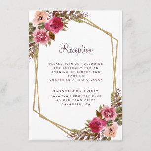 Cassis Purple Floral Gold Frame Wedding Reception Enclosure Card