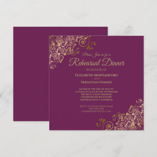 Cassis Purple Gold Wedding Rehearsal Dinner Square Invitation