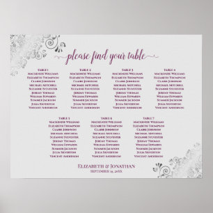 Cassis Purple & Grey 7 Table Wedding Seating Chart